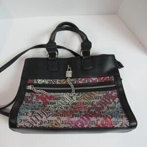 Juicy Couture Handbag Black Beige Lock N Chain Tote Bag Purse Punk Skater Y2K
